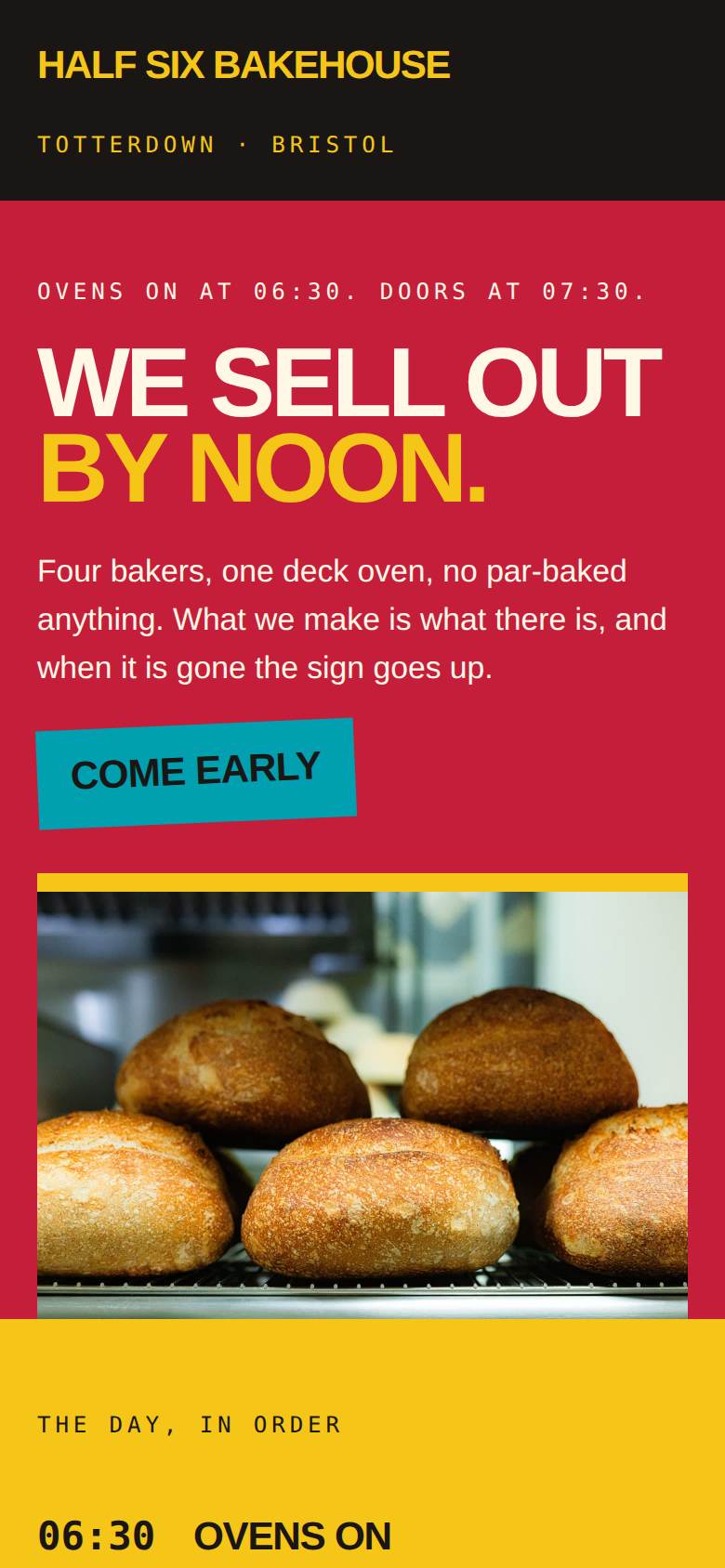Example build: the opening screen of a bakery&rsquo;s website on a phone